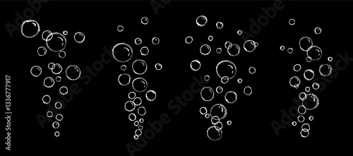 Set of soap or water bubbles drawing by chalk or charcoal. Foam pastel handdrawn elements. Vector wax pen line bubbles of fizzy drink like children written. Champagne doodle gas balloons