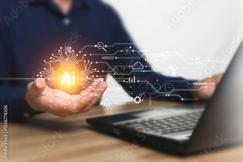 Technological advancements of the modern future world, amazing intelligent AI assistants created by humans, widespread use, increasing work efficiency, connecting all kinds of work lines around world.