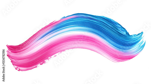 one single light blue and pink watercolor aquarelle abstract brush stroke isolated on white or transparent background