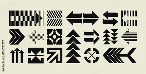 Abstract geometric arrow symbols and directional icons in black and white.