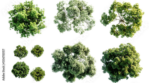 Top view of lush green trees with transparent background for architectural visualization