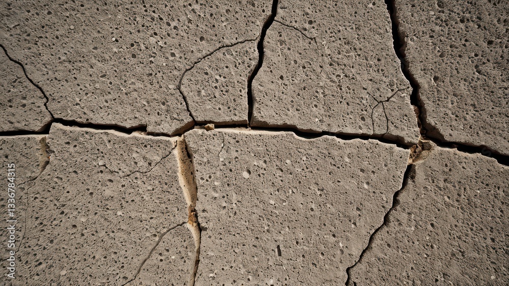 Obraz premium Cracked concrete surface showing wear; ideal for construction and repair themes.