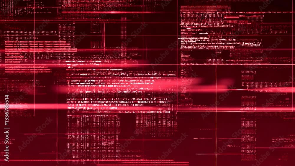 Red digital code matrix background, abstract technology and data stream concept