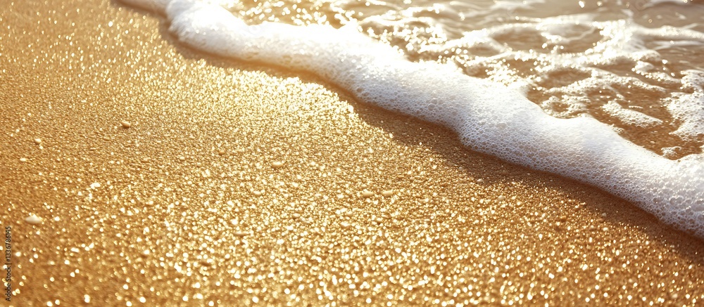 Golden sand beach, wave, sunlight
