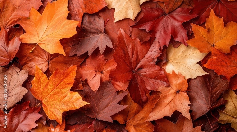 A beautiful arrangement of various autumn leaves showcasing vibrant reds, oranges, and yellows that evoke the essence of the fall season and nature's transformation.