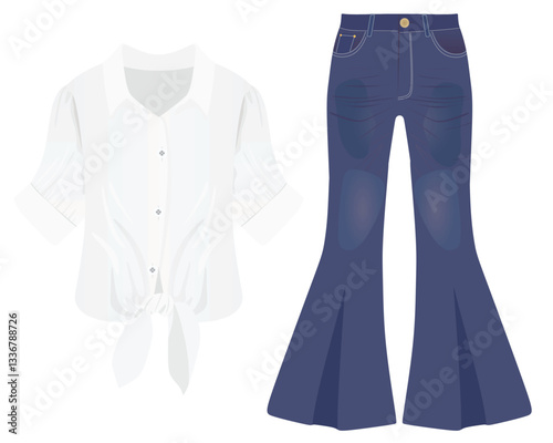 White knot shirt and blue jeans pants. vector illustration