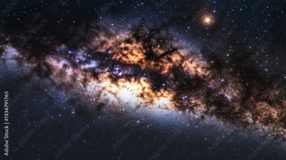 Fototapeta premium A Majestic Display of the Milky Way Galaxy Stretching its Spiral Arms in the Vast Starry Night