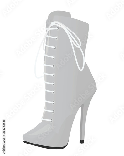 Grey women long boot. high heel. vector illustration