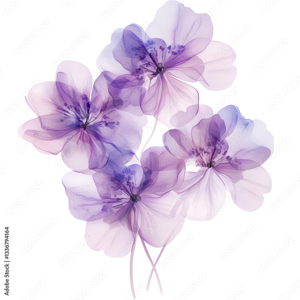 Fototapeta premium Ethereal Purple Floral Bouquet Isolated on Transparent Background
