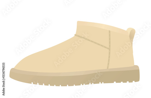 Brown chunky snow  boot. vector