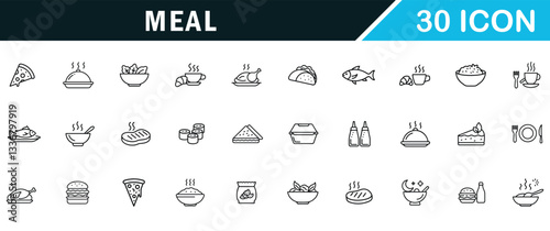 Meal outline editable icon set. dish, lunch, fast food and more.