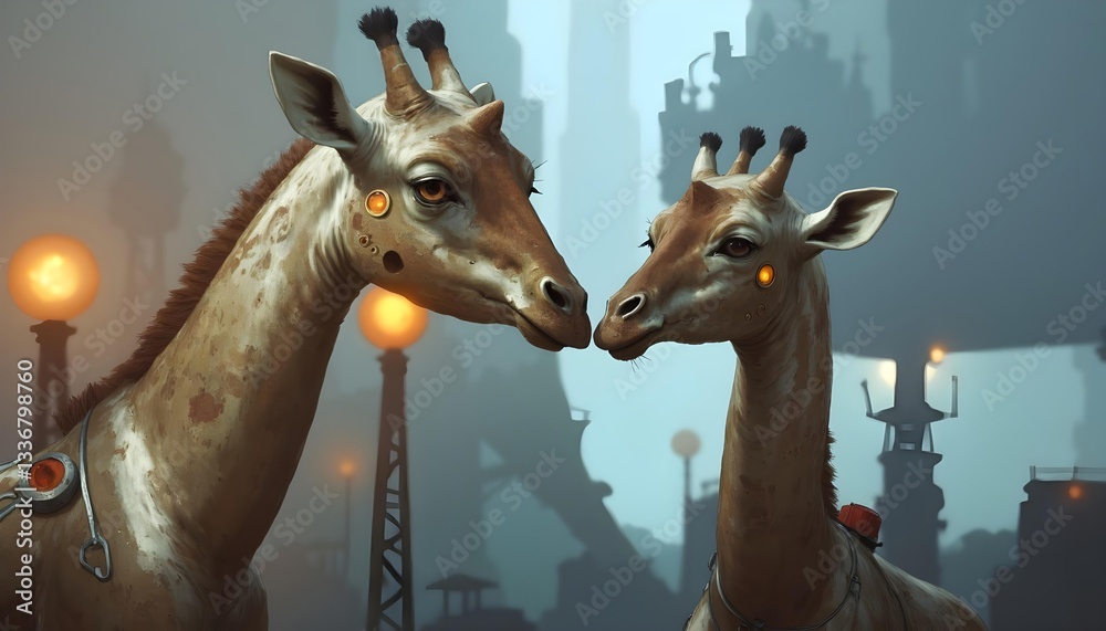 Obraz premium Mechanical Giraffe of the Steam Age