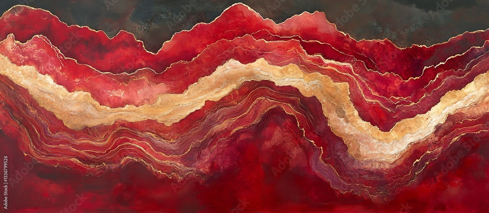 Abstract red and gold mountain landscape