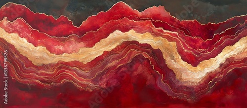 Obraz na płótnie Abstract red and gold mountain landscape w salonie