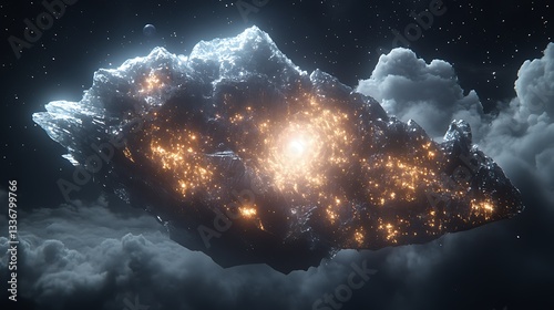 Obraz na płótnie Glowing asteroid amidst cosmic clouds w salonie