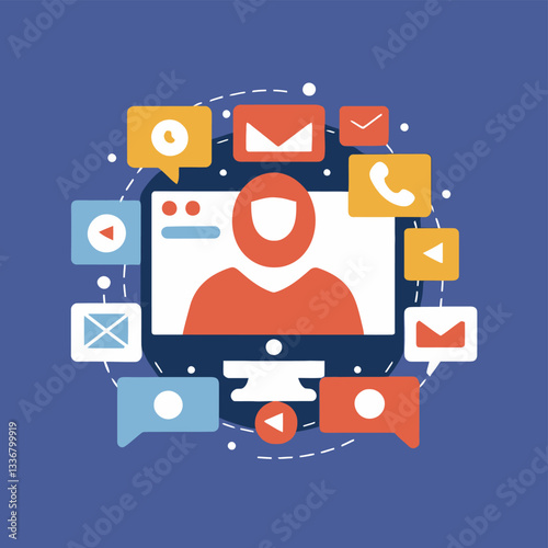 2d vector illustration colorful social media boost , influence blogger E-marketer via Internet pages marketing referral
