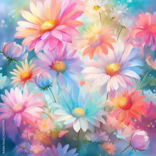 beautiful colorful daisy floral background, seamless pattern made of meadow field flowers background