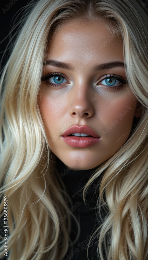 Naklejka premium Woman with Blonde Hair and Blue Eyes