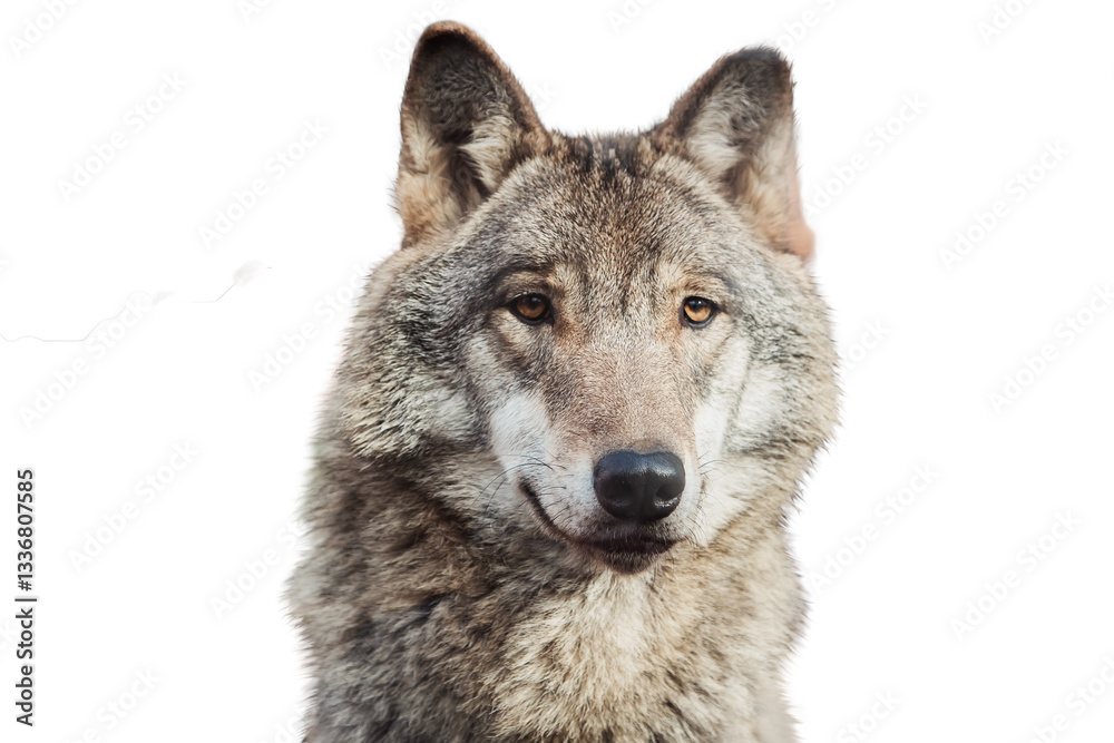 Portrait of a gray wolf isolated on a white background. Portrait of a gray wolf isolated on a white background.
