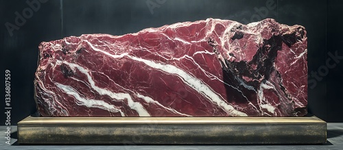 Obraz na płótnie Red stone slab on stand, dark background w salonie