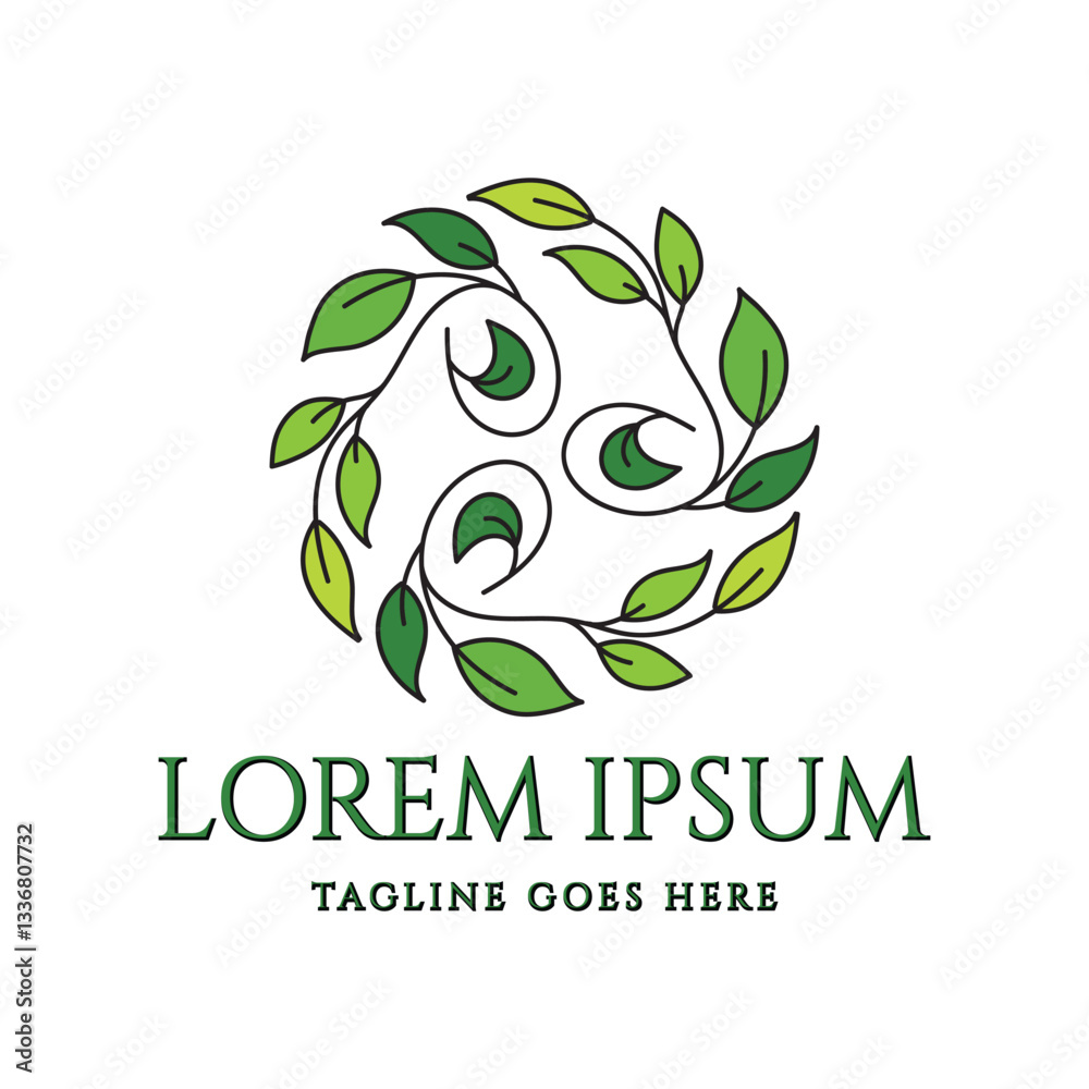 Fototapeta premium Circular Natural Wellness Herb Star Leaf Leaves Flower Floral Design
