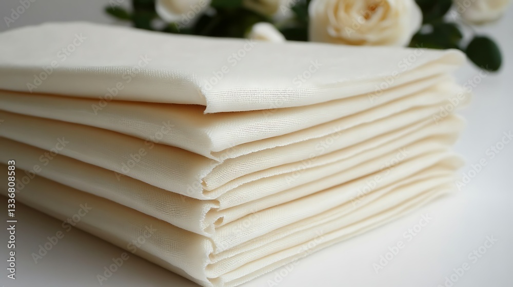 Stacked cream fabric, roses background