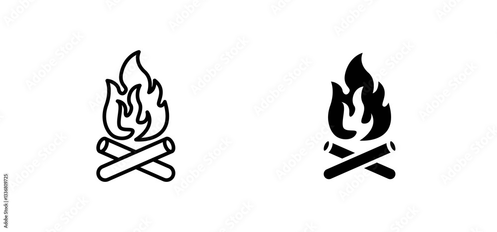 Campfire icons set for apps and web ui designs. simple isolated graphics.