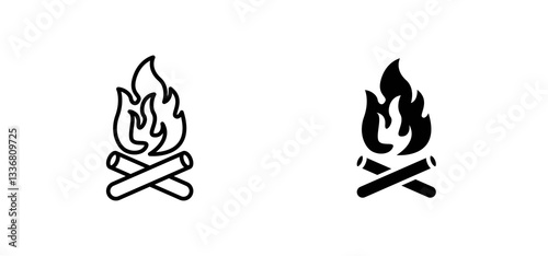 Campfire icons set for apps and web ui designs. simple isolated graphics.