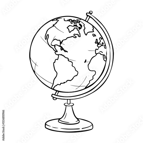 an illustration of a globe with continents clearly outlined, sitting on a stand
