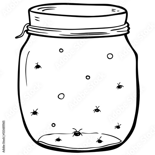 a glass jar with fireflies inside, with a lid on top vector illustration