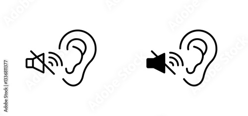 Ear deaf icons set for apps and web ui designs. simple isolated graphics.