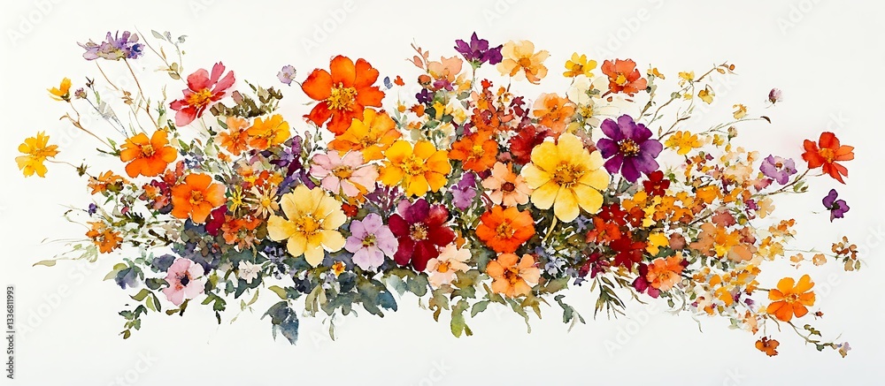 Colorful wildflowers bouquet, white background