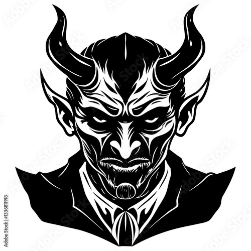 a devil face with horns and sinister expression vector illustration
