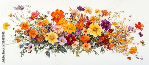 Obraz na płótnie Colorful wildflowers bouquet, white background w salonie