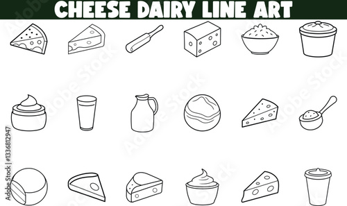 Dairy Farm Cheese Line Art Milk, Cheese, Butter Icons