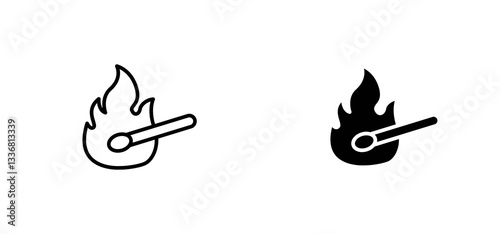 Match fire icons set for apps and web ui designs. simple isolated graphics.