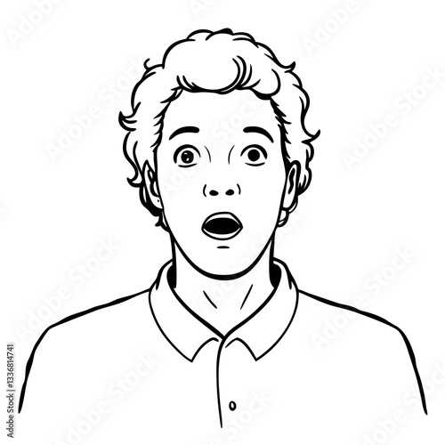a sketch of a surprised man with wide open eyes and mouth vector illustration