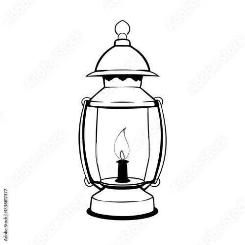 a vintage lantern with a lit candle inside. The lantern is intricately detailed with a classic design vector illustration