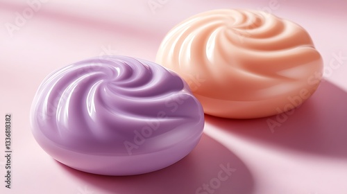 Swirled soaps, pink background, close-up