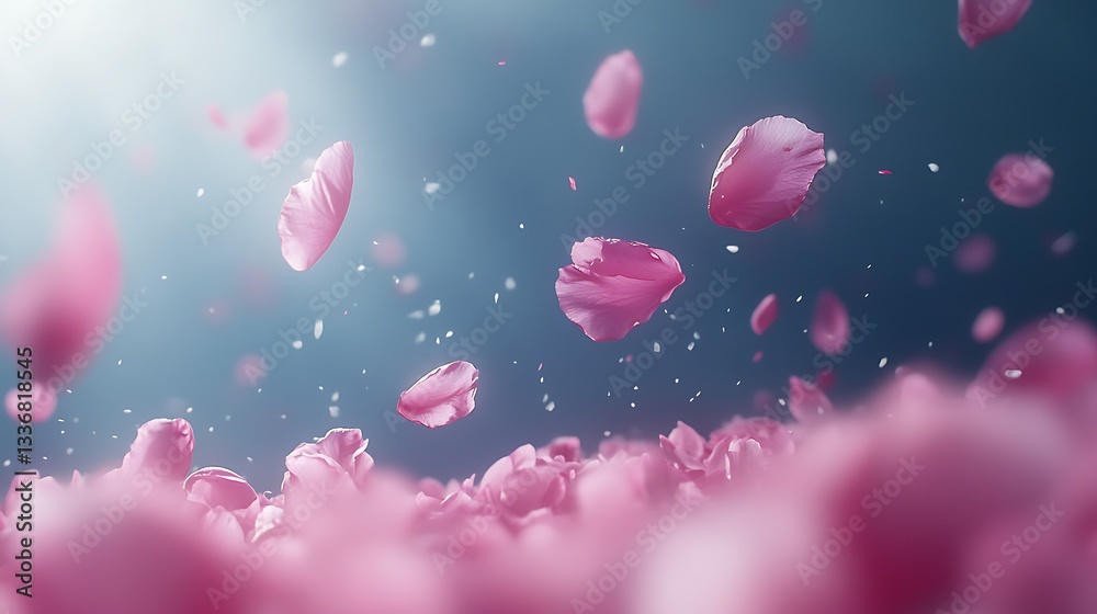 Pink petals falling, dreamy background