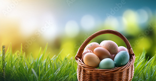 Obraz na płótnie Colorful Easter eggs in the meadow