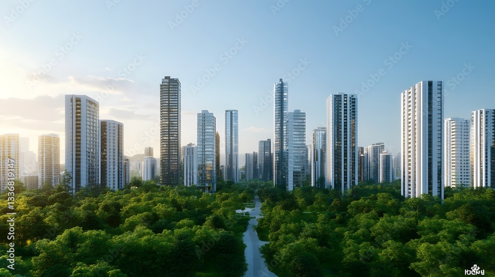 Harmonious Urban Skyline Blended with Lush Green Parklands Harmonious Urban Skyline Blended with Lush Green Parklands