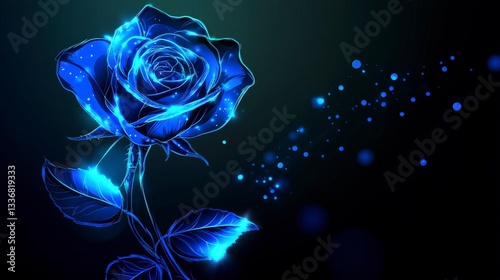 Captivating Blue Rose with Glowing Details, Exquisite Floral Art, Sparkling Petals