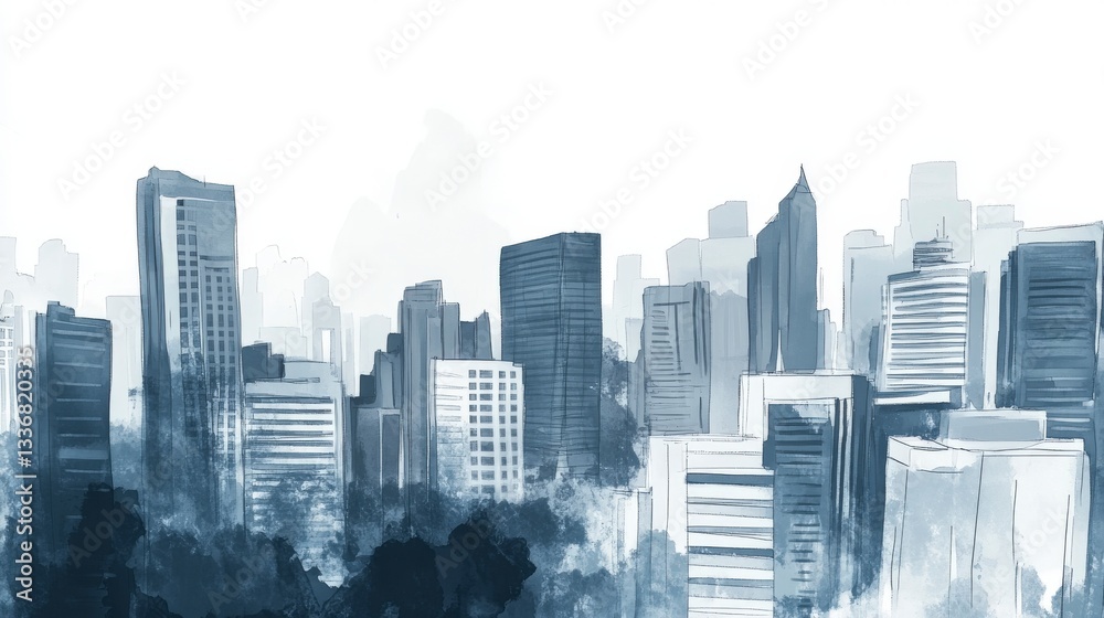 Monochromatic Cityscape: A Detailed Urban Sketch Monochromatic Cityscape: A Detailed Urban Sketch