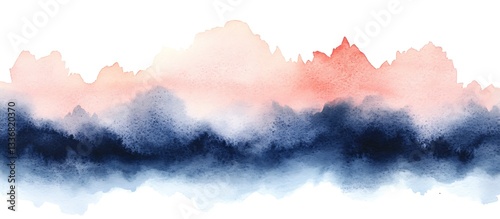Watercolor Mountainscape, Sunset Hues