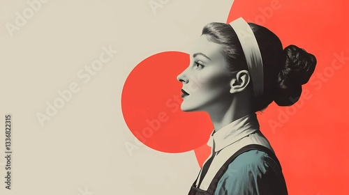 Professional housemaid in apron holding cleaning tools, emphasizing cleanliness, hygiene, and organized living spaces, great for commercial cleaning visuals, illustrated book style