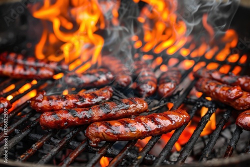 A grill with hot coals and a bunch of hot dogs on it