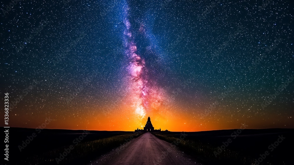 Night sky, Milky Way, road, plains