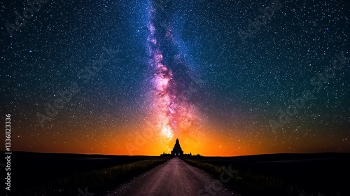 Night sky, Milky Way, road, plains