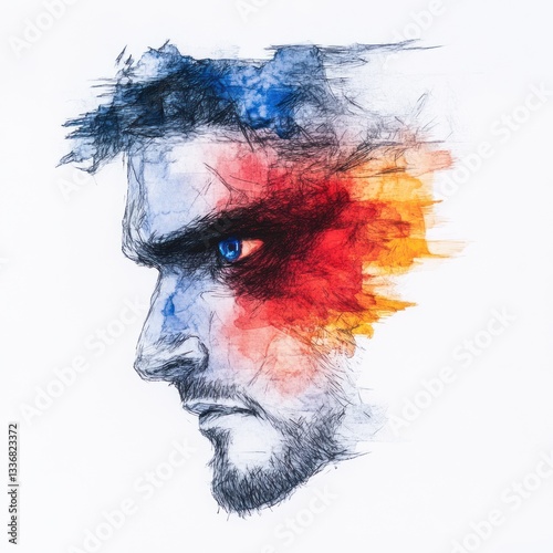 Wallpaper Mural Abstract Watercolor Portrait of Person Struggling with Pain and Depression Causing Sleeplessness Torontodigital.ca